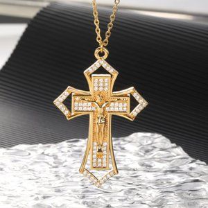 Stainless Steel Gold Cross Chain Necklace For Women Men Hip Hop Cool Accessory F